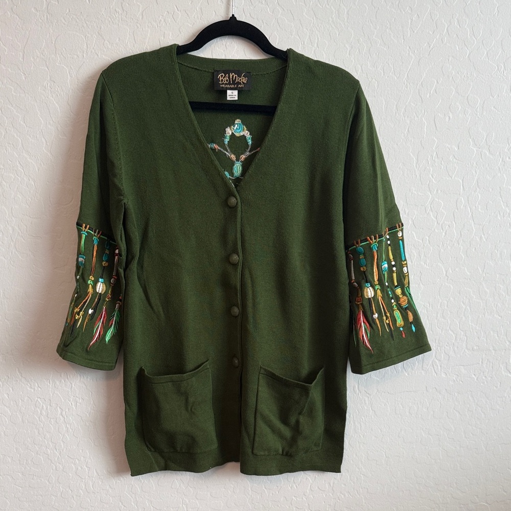 Bob Mackie Green Embroidered Cardigan